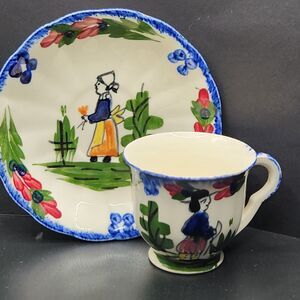 VTG Blue Ridge Southern Pottery French Peasant Provincial Demitasse Cup & Saucer